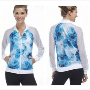 Fabletics Atlanta Floral Mesh Windbreaker Jacket Athletic Blue/White Size Small